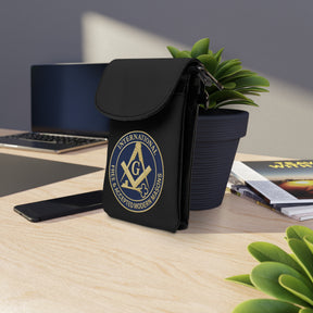 International Masons Cell Phone Wallet - Black Microfiber Leather Hands-Free Wallet - Bricks Masons