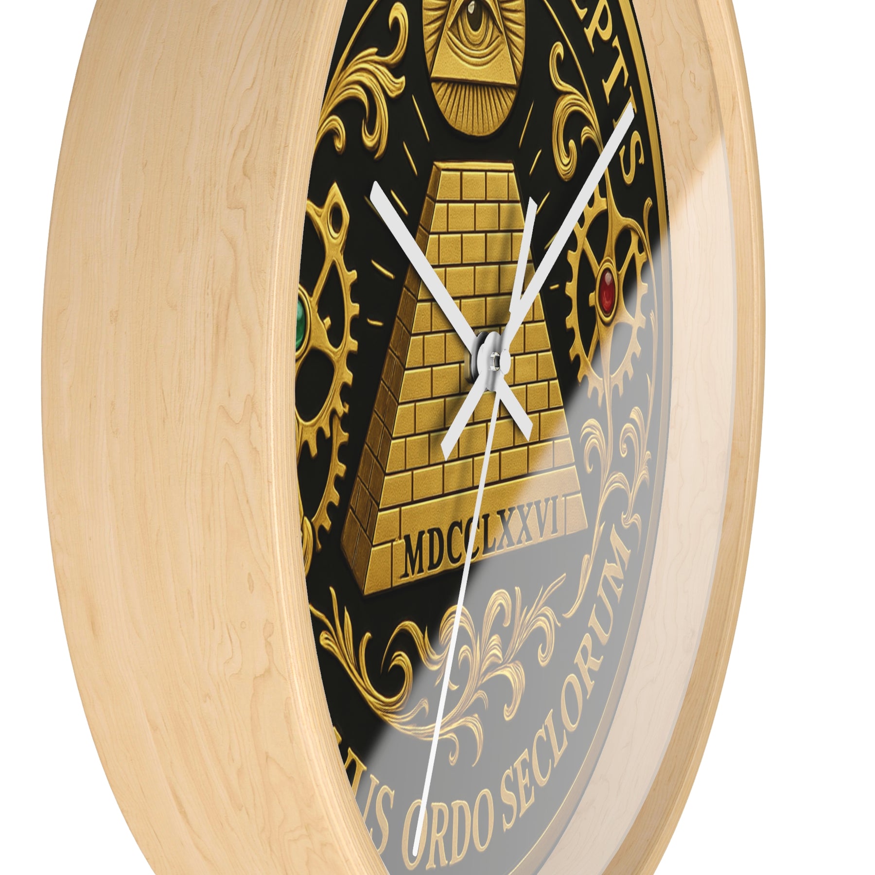 Eye of Providence Clock - Pyramid and All Seeing Eye with Latin Motto - Bricks Masons