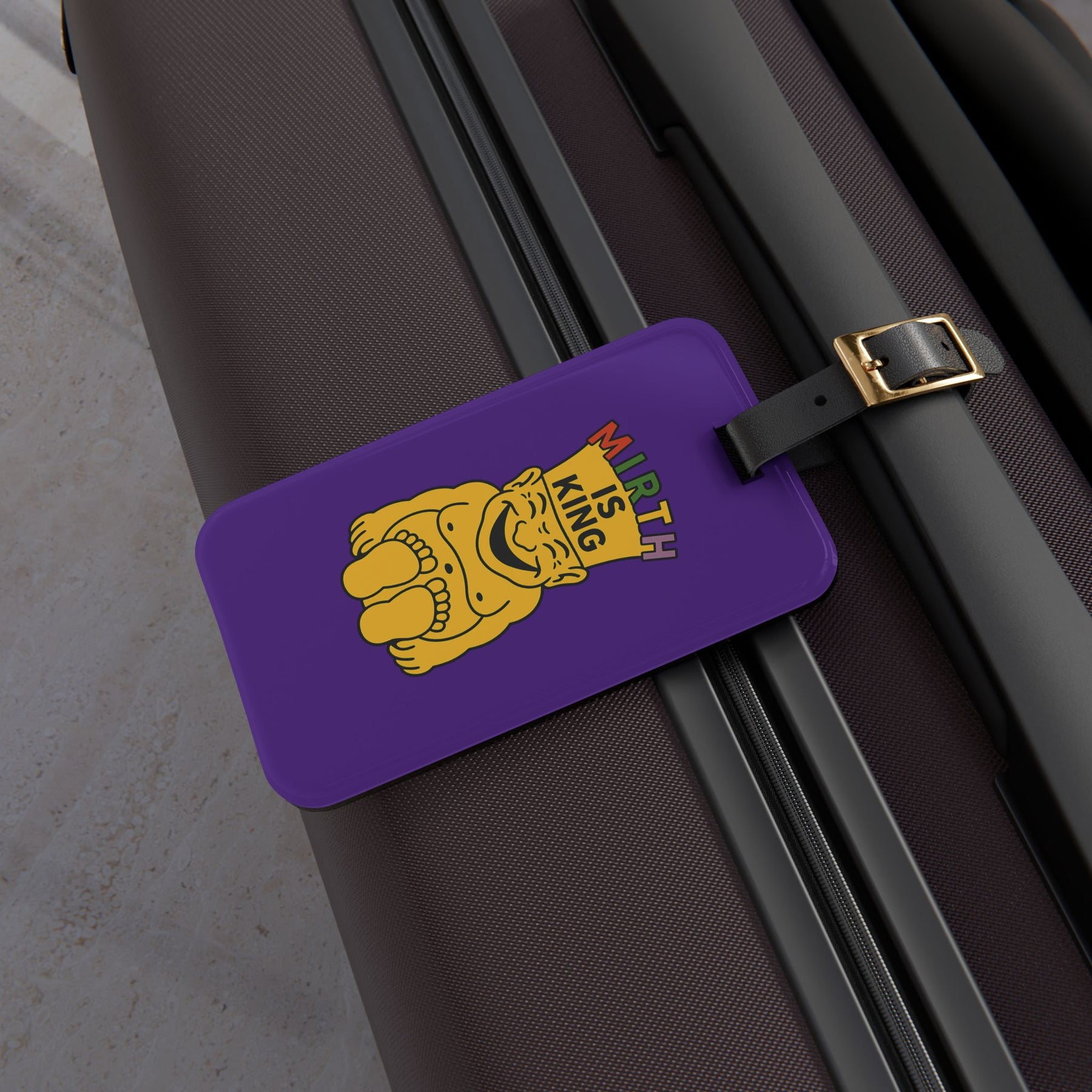 Royal Order of Jesters Luggage Tag - Purple Mirth With Black Leather Strap - Bricks Masons