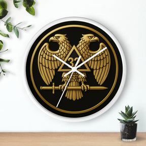 32nd Degree Scottish Rite Clock - Double Headed Eagle Emblem on Wood Frame - Bricks Masons