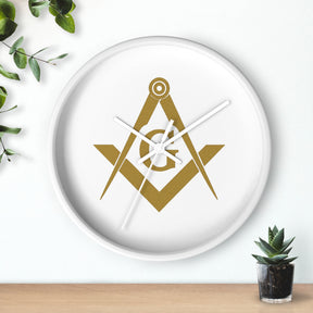 Master Mason Blue Lodge Clock - Golden Square & Compass G on White Dial - Bricks Masons