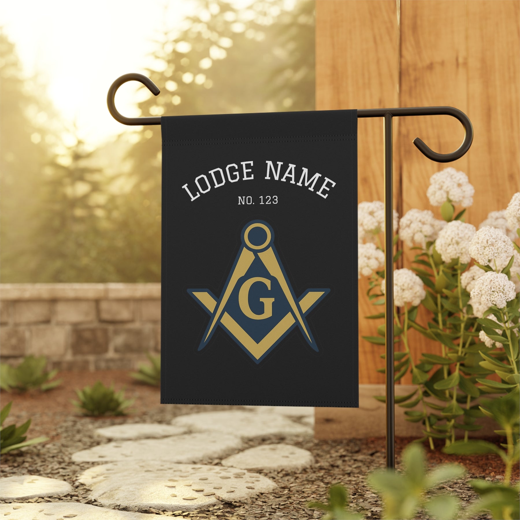 Master Mason Blue Lodge Yard Flag - Square & Compass G With Personalization - Bricks Masons