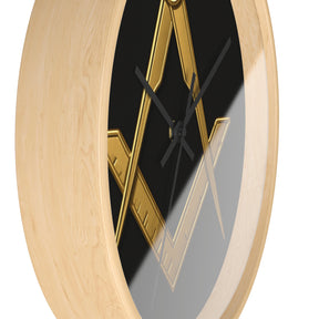 Master Mason Blue Lodge Clock - Classic Square & Compass on Wood Frame - Bricks Masons