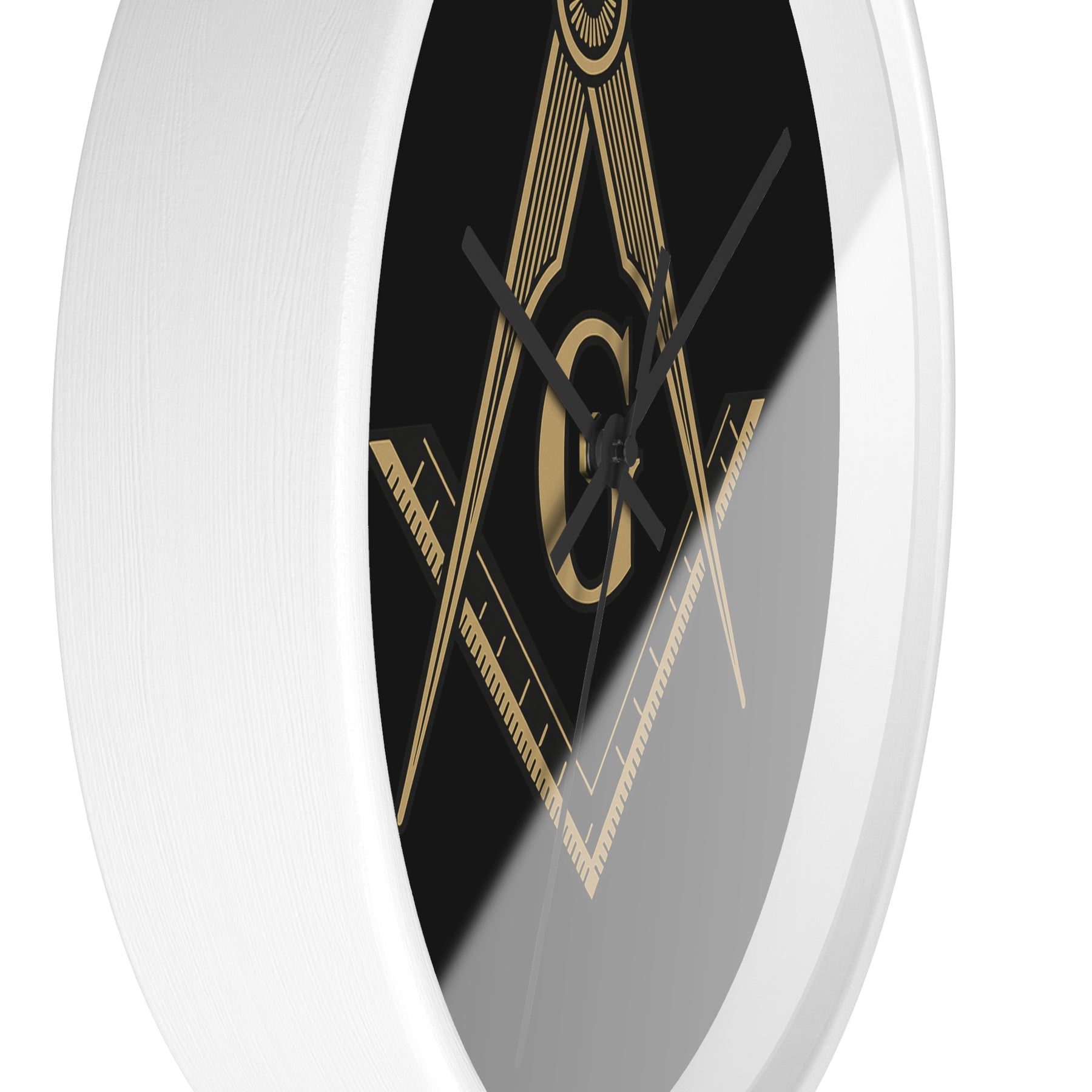 Master Mason Blue Lodge Clock - Golden S&C G on Black Dial - Bricks Masons