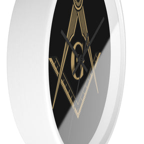 Master Mason Blue Lodge Clock - Golden S&C G on Black Dial - Bricks Masons
