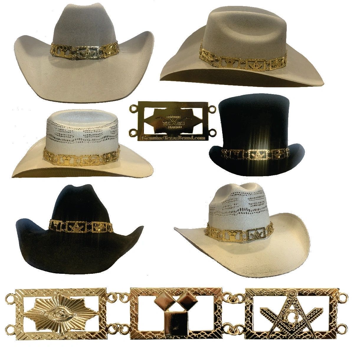 Master Mason Blue Lodge Hatband - Gold Jeweled - Bricks Masons