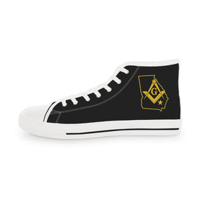 Master Mason Blue Lodge Sneaker - High Top Black & White Sole Georgia Map Mason - Bricks Masons