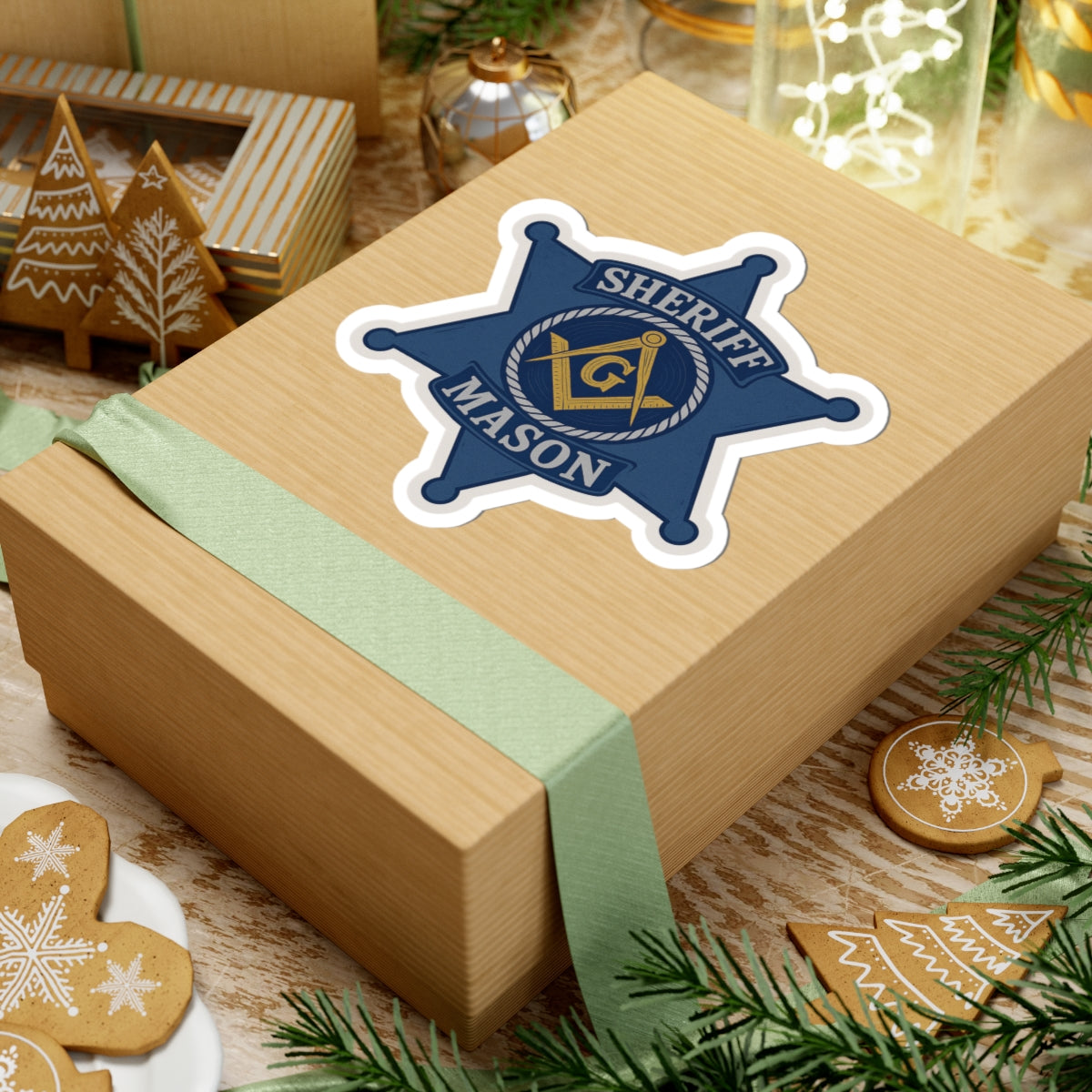 Master Mason Blue Lodge Sticker Decal - Kiss-Cut Blue Sheriff Star - Bricks Masons