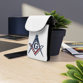 Master Mason Blue Lodge Cell Phone Wallet - US Square & Compass G Microfiber Leather - Bricks Masons