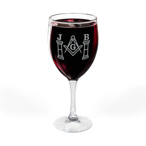 Master Mason Blue Lodge Wine Glass - Square & Compasses with J&B Pillars Emblem