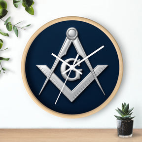 Master Mason Blue Lodge Clock - S&C G Emblem on Wood Frame - Bricks Masons