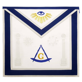 Master Mason Blue Lodge Apron - Sun, Moon & Pillars Hand Embroidery