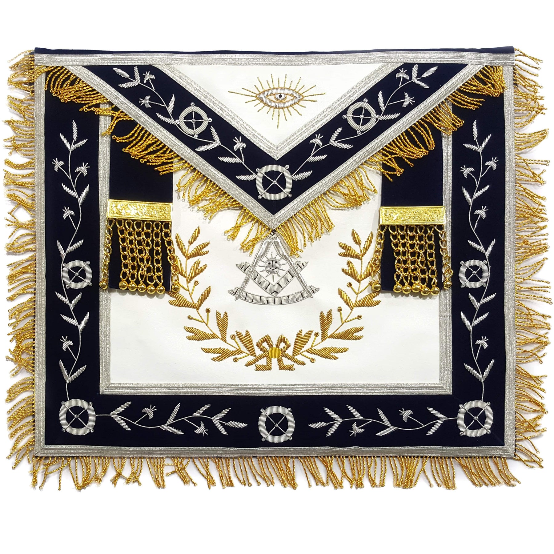 Past Master Blue Lodge Apron - Navy Blue with Wreath