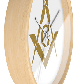 Master Mason Blue Lodge Clock - Golden Square & Compass G on White Dial - Bricks Masons