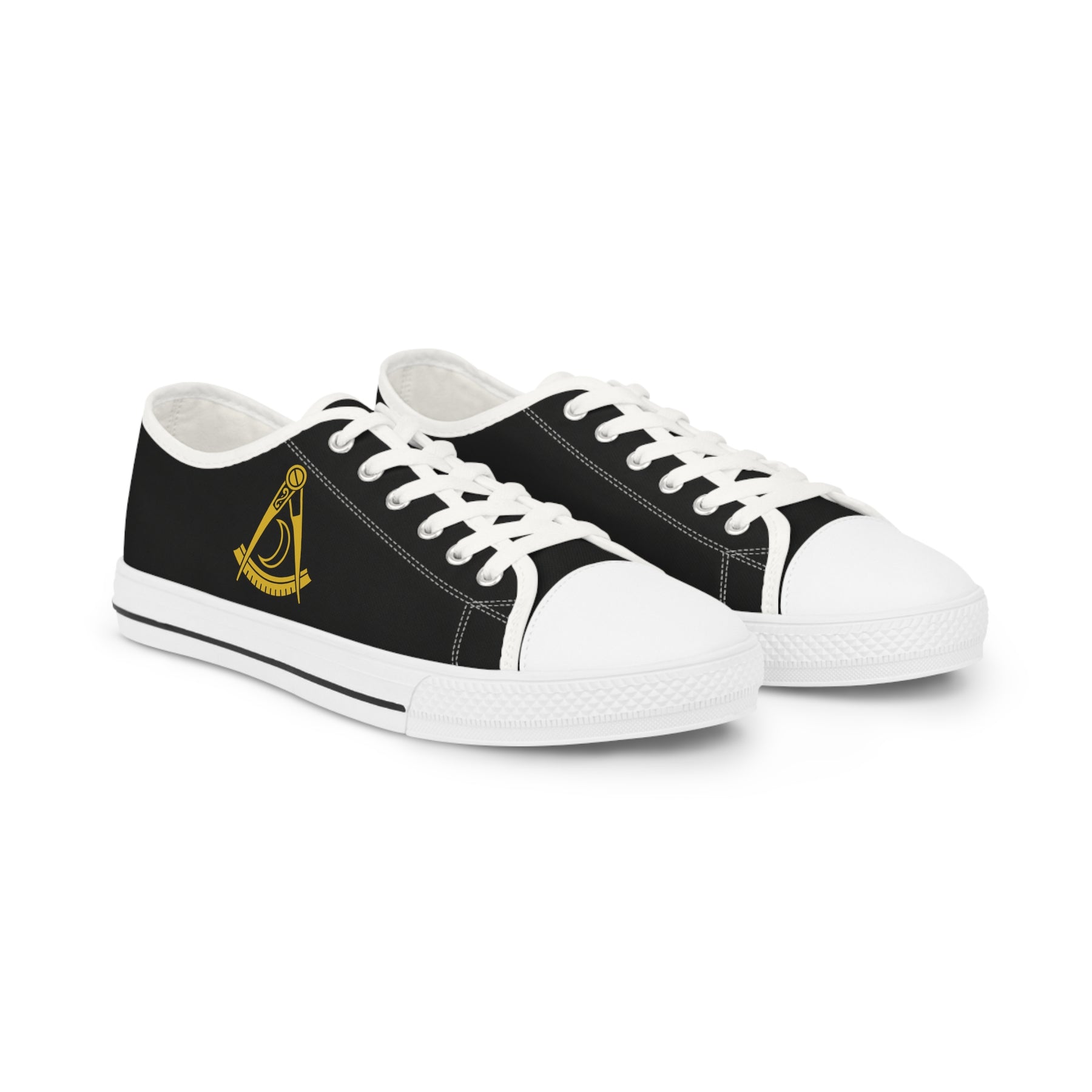District Deputy Grand Master Blue Lodge Sneaker - Low Top Sneaker Black & White Gold Emblem - Bricks Masons