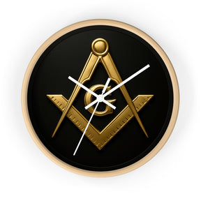 Master Mason Blue Lodge Clock - S&C with G Design on Wood Frame - Bricks Masons