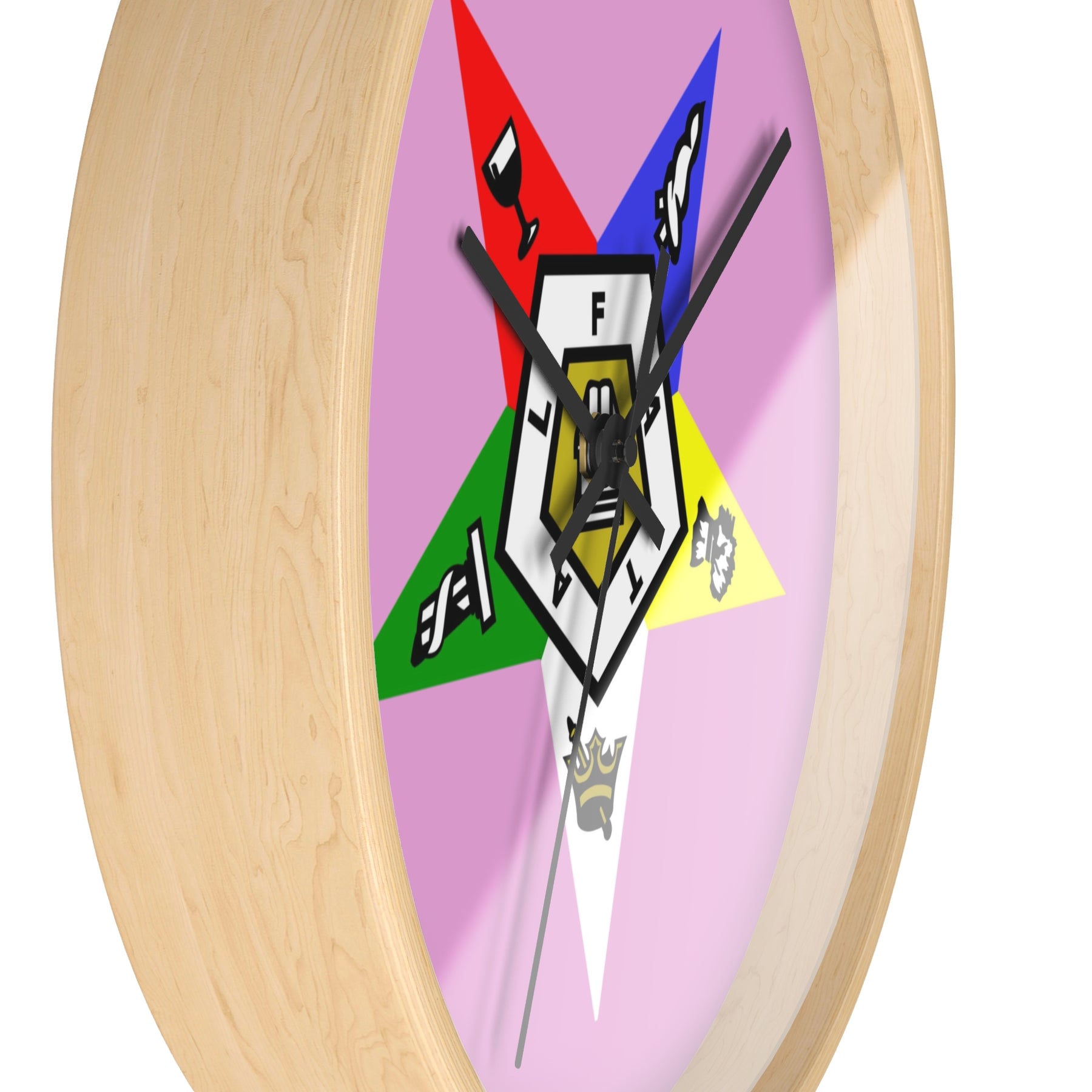 OES Clock - Classic Wood Frame with Star Emblem Design - Bricks Masons