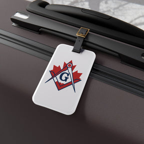 Master Mason Blue Lodge Canada Jurisdiction Luggage Tag - Red Maple Leaf Leather Strap - Bricks Masons