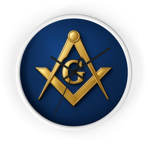 Master Mason Blue Lodge Clock - S & C Emblem on Elegant Wooden Frame - Bricks Masons