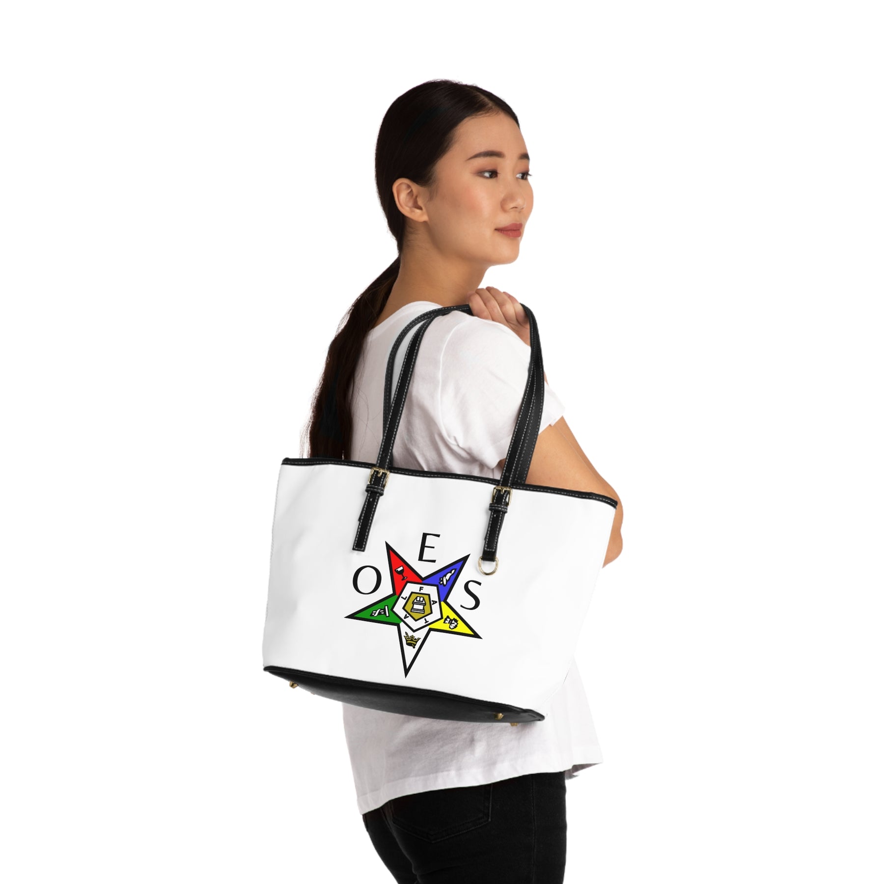 OES Handbag - White PU Leather With Ample Interior - Bricks Masons