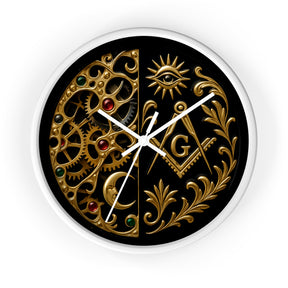 Master Mason Blue Lodge Clock - Split Dial Gear with Moon S&C G with Eye - Bricks Masons