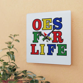 OES Clock - OES FOR LIFE with Star Emblem on Acrylic Square - Bricks Masons