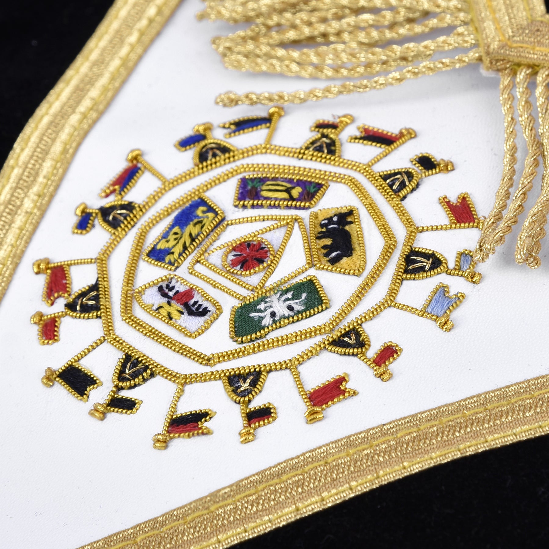 32nd Degree Scottish Rite Apron - Black Velvet Hand Embroidery With Tassels - Bricks Masons