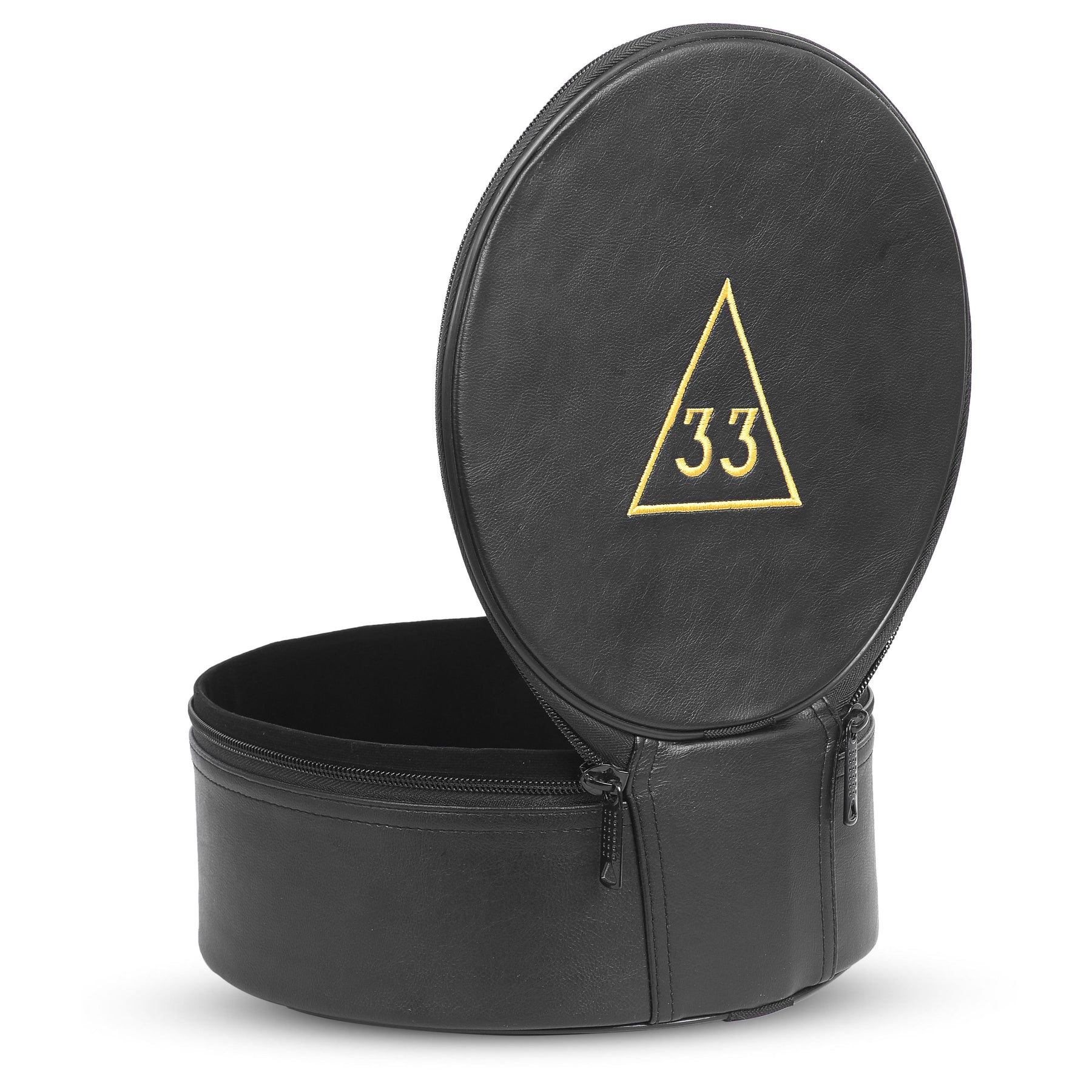 33rd Degree Scottish Rite Crown Cap Case - Black Leather And Gold - Bricks Masons