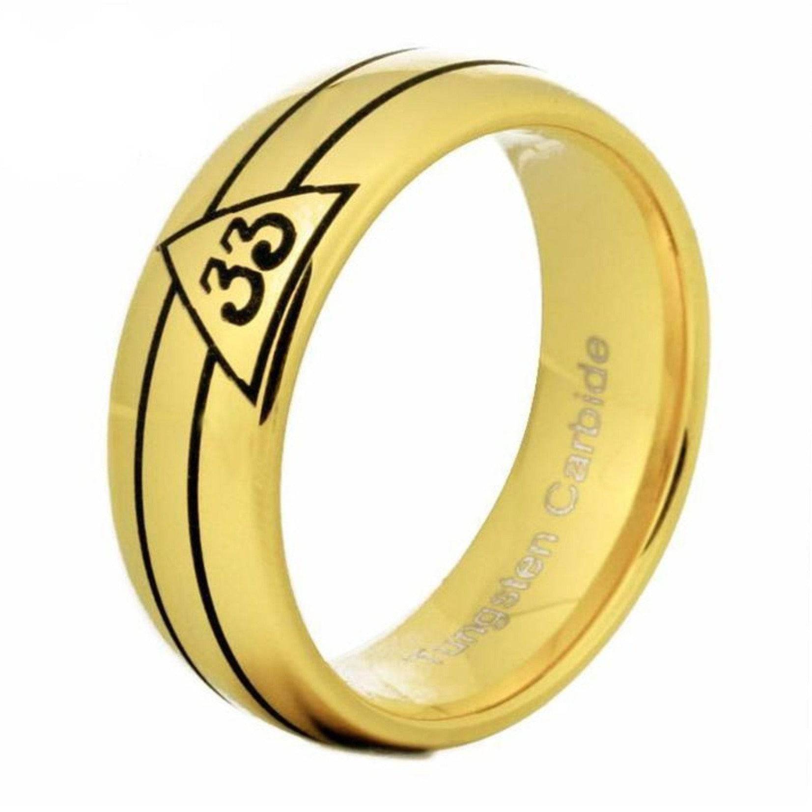 33rd Degree Scottish Rite Ring - Gold Rounded Tungsten Personalizable - Bricks Masons