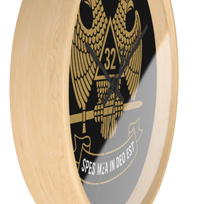 32nd Degree Scottish Rite Clock - Double Headed Eagle on Black Dial with Motto - Bricks Masons