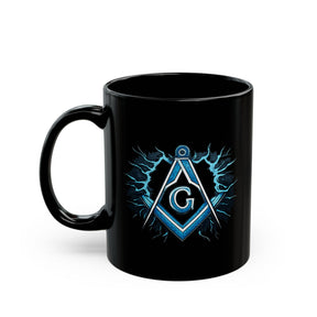 Master Mason Blue Lodge Mug - Black with Blue Square & Compass G