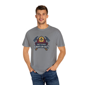 Master Mason Blue Lodge T-Shirt - Garment-Dyed Firefighter Tee - Bricks Masons