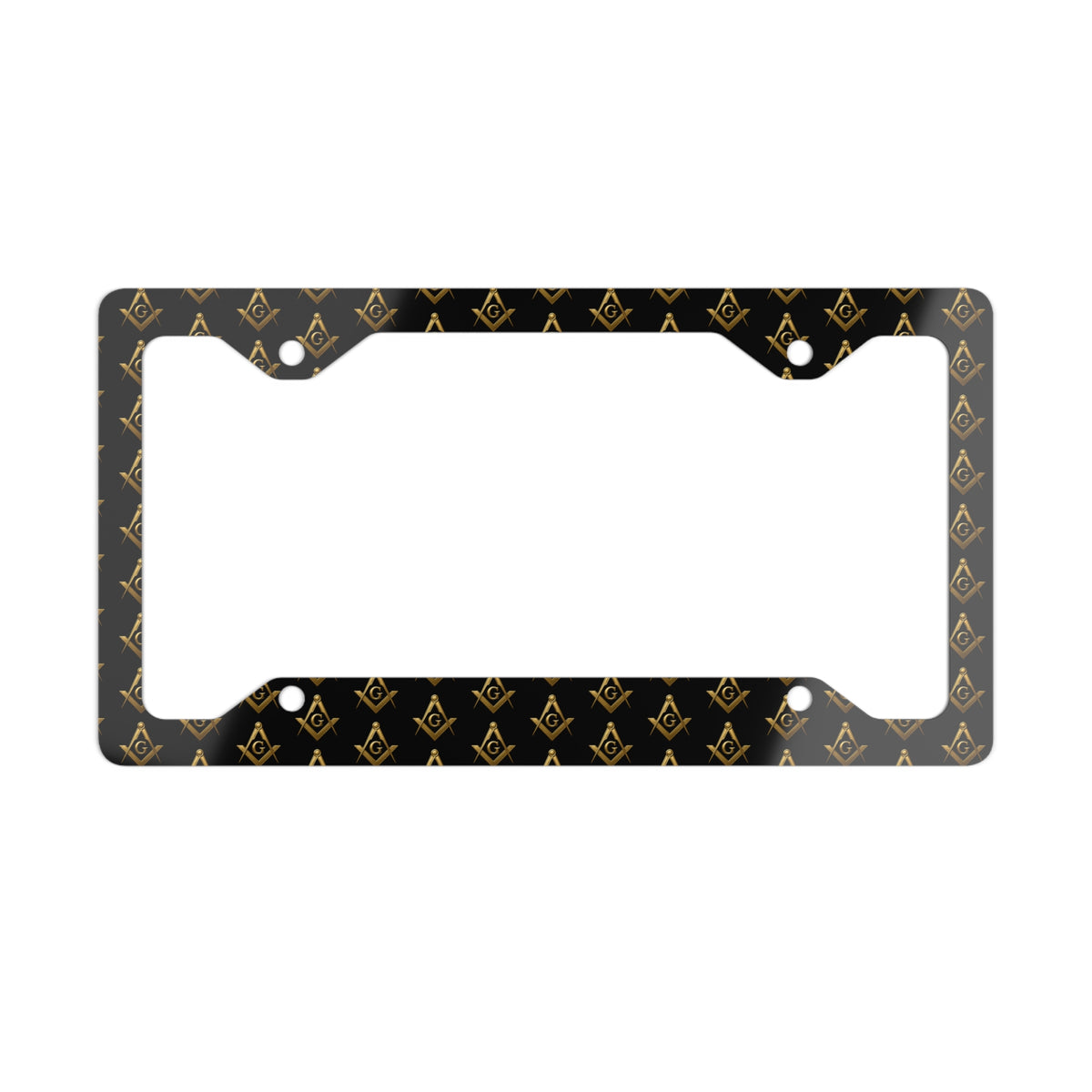Master Mason Blue Lodge License Plate Frame - Gold Square & Compass with G Pattern - Bricks Masons