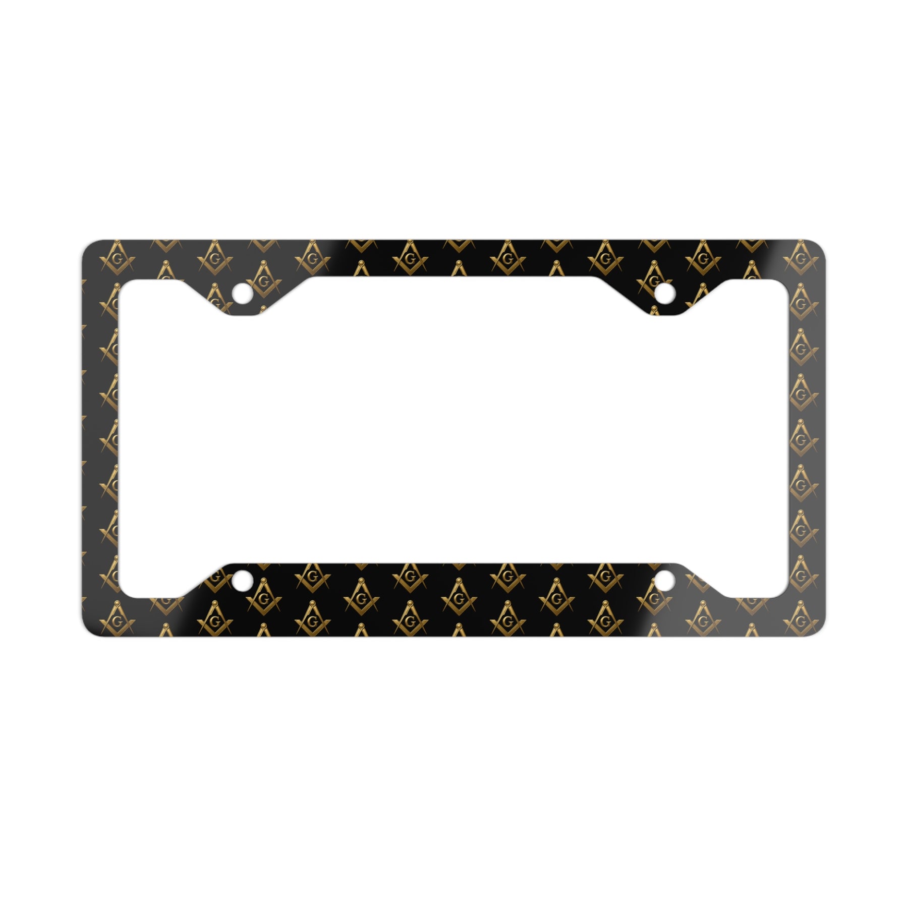 Master Mason Blue Lodge License Plate Frame - Gold Square & Compass with G Pattern - Bricks Masons