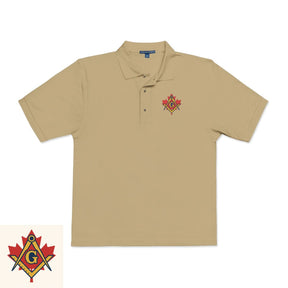 Master Mason Blue Lodge Canada Jurisdiction Polo Shirt - Embroidered Square & Compass G Maple Leaf - Bricks Masons