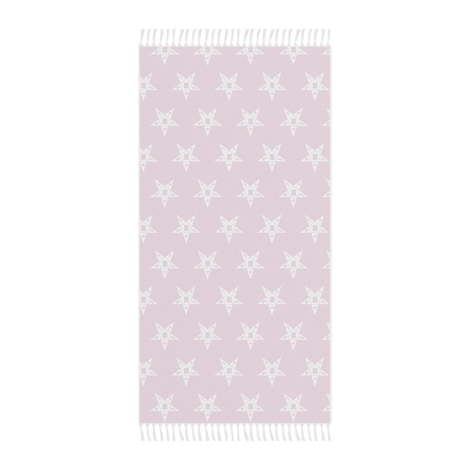 OES Towel - Beach Pink With White Stars Polyester With Knotted Tassels - Bricks Masons