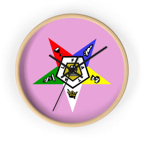 OES Clock - Classic Wood Frame with Star Emblem Design - Bricks Masons