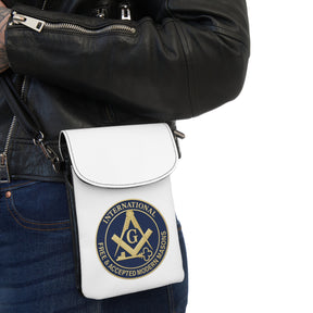 International Masons Cell Phone Wallet - White Microfiber Leather Hands-Free Wallet - Bricks Masons