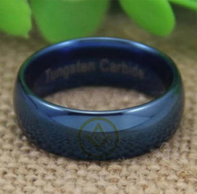 Master Mason Blue Lodge Ring - Blue Dome Tungsten Personalizable