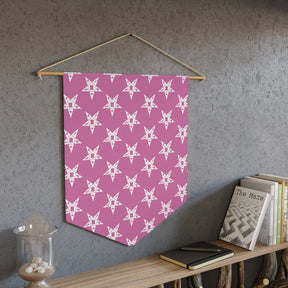 OES Pennant - Order of the Eastern Star Pattern on Polyester Twill With Wooden Dowel - Bricks Masons