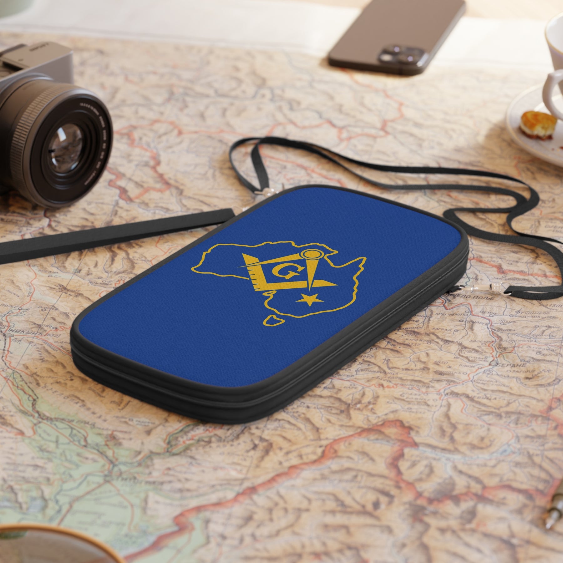 Master Mason Blue Lodge Australia Jurisdiction Passport Wallet - Gold S&C With Blue - Bricks Masons
