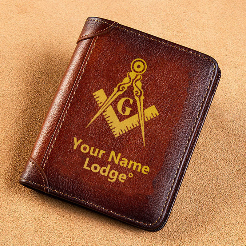 Master Mason Blue Lodge Wallet - Brown Leather - Bricks Masons