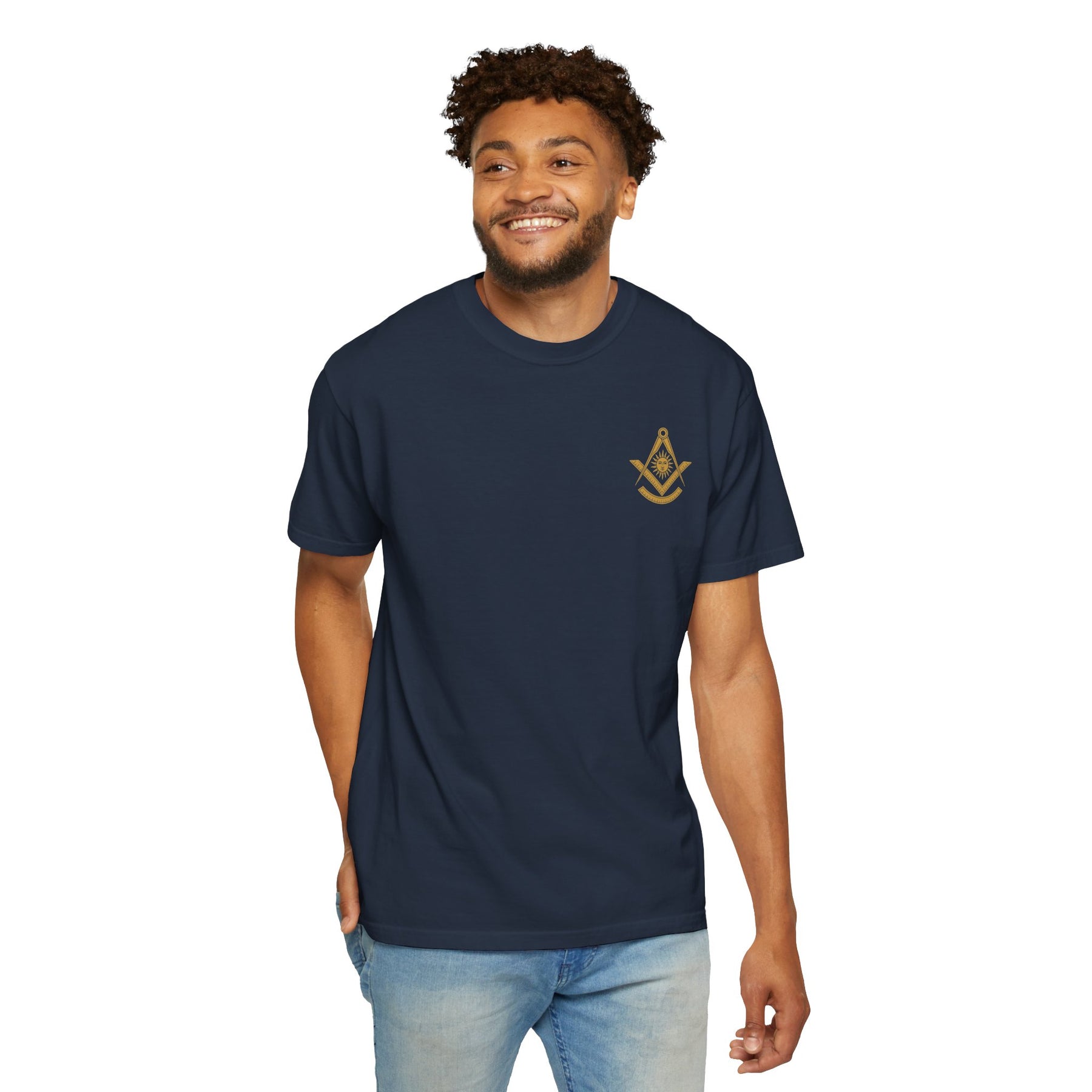 Past Master Blue Lodge T-Shirt - Garment-Dyed Square & Compass, Quadrant - Bricks Masons