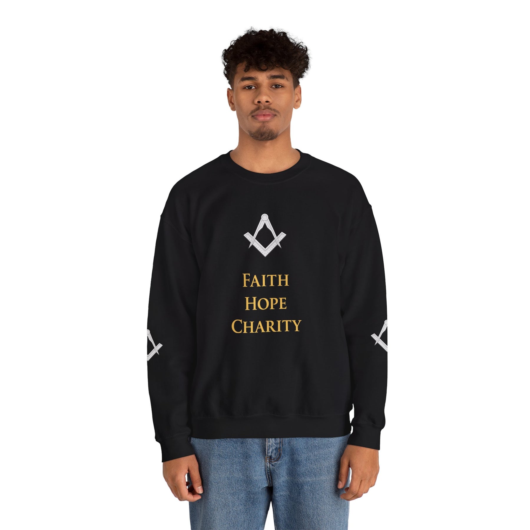 Master Mason Blue Lodge Sweatshirt - Faith Hope & Charity with Square & Compasses