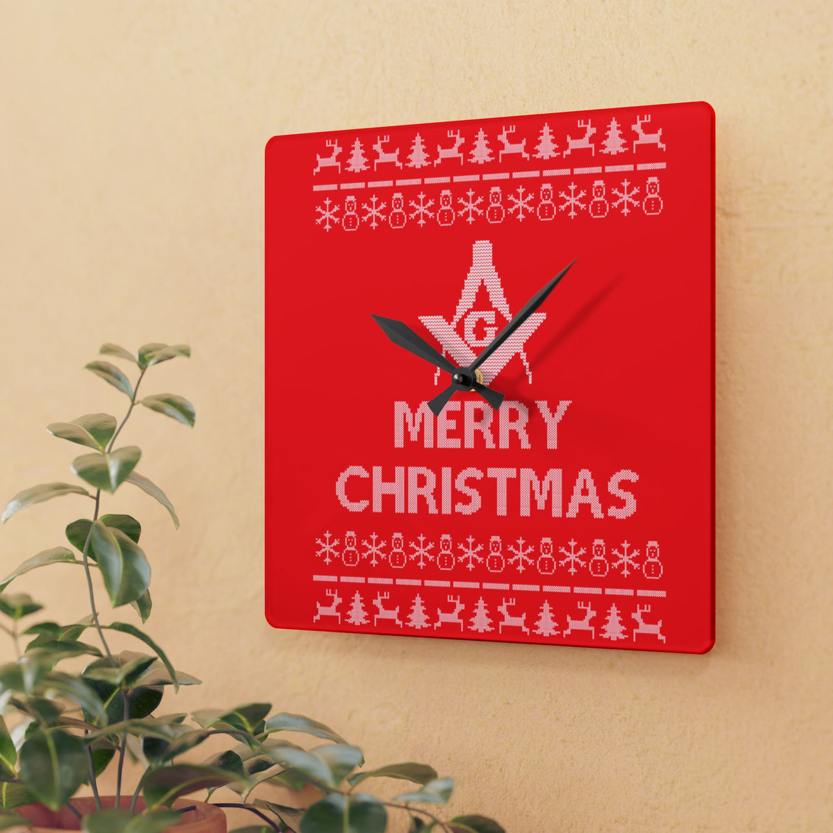 Master Mason Blue Lodge Clock - Merry Christmas Square & Compass G Acrylic Wall - Bricks Masons