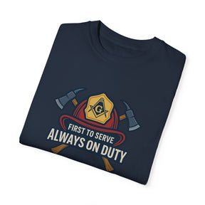 Master Mason Blue Lodge T-Shirt - Garment-Dyed Firefighter Tee - Bricks Masons