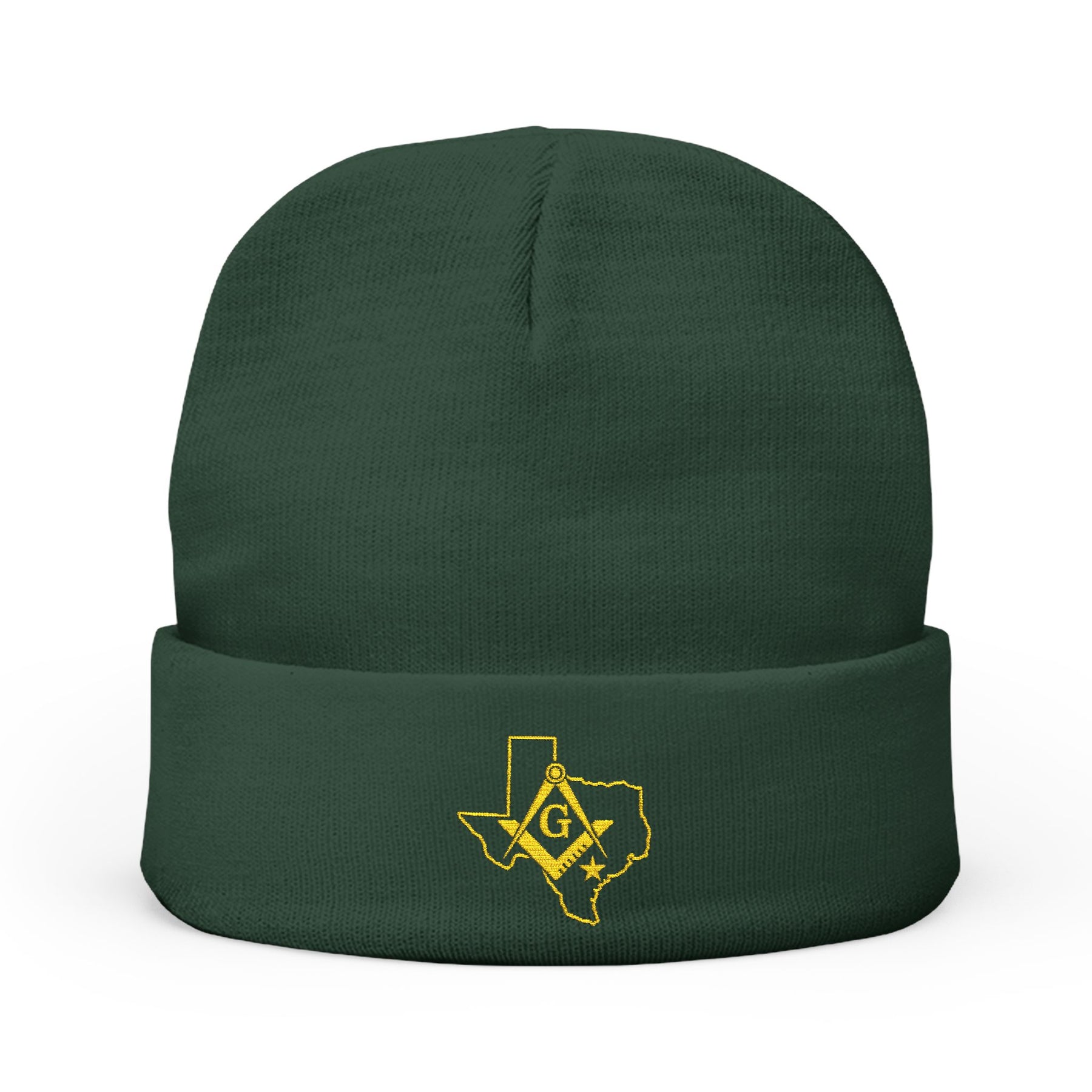 Master Mason Blue Lodge Beanie - Knit Embroidery Gold Square & Compass G Texas Mason - Bricks Masons