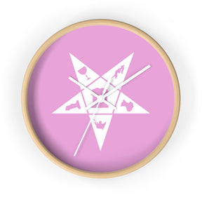 OES Clock - Wood Frame with White OES Emblem on Pink Dial - Bricks Masons