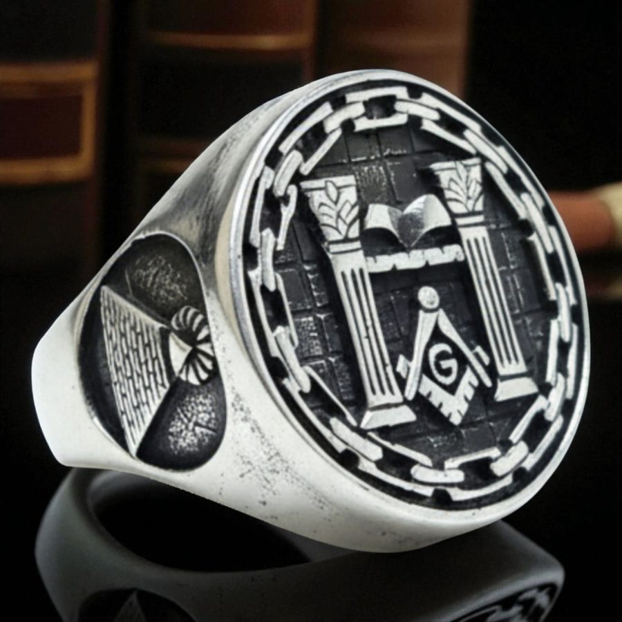 Masonic Ring Columns in Silver Freemasonry Art 73 - Bricks Masons