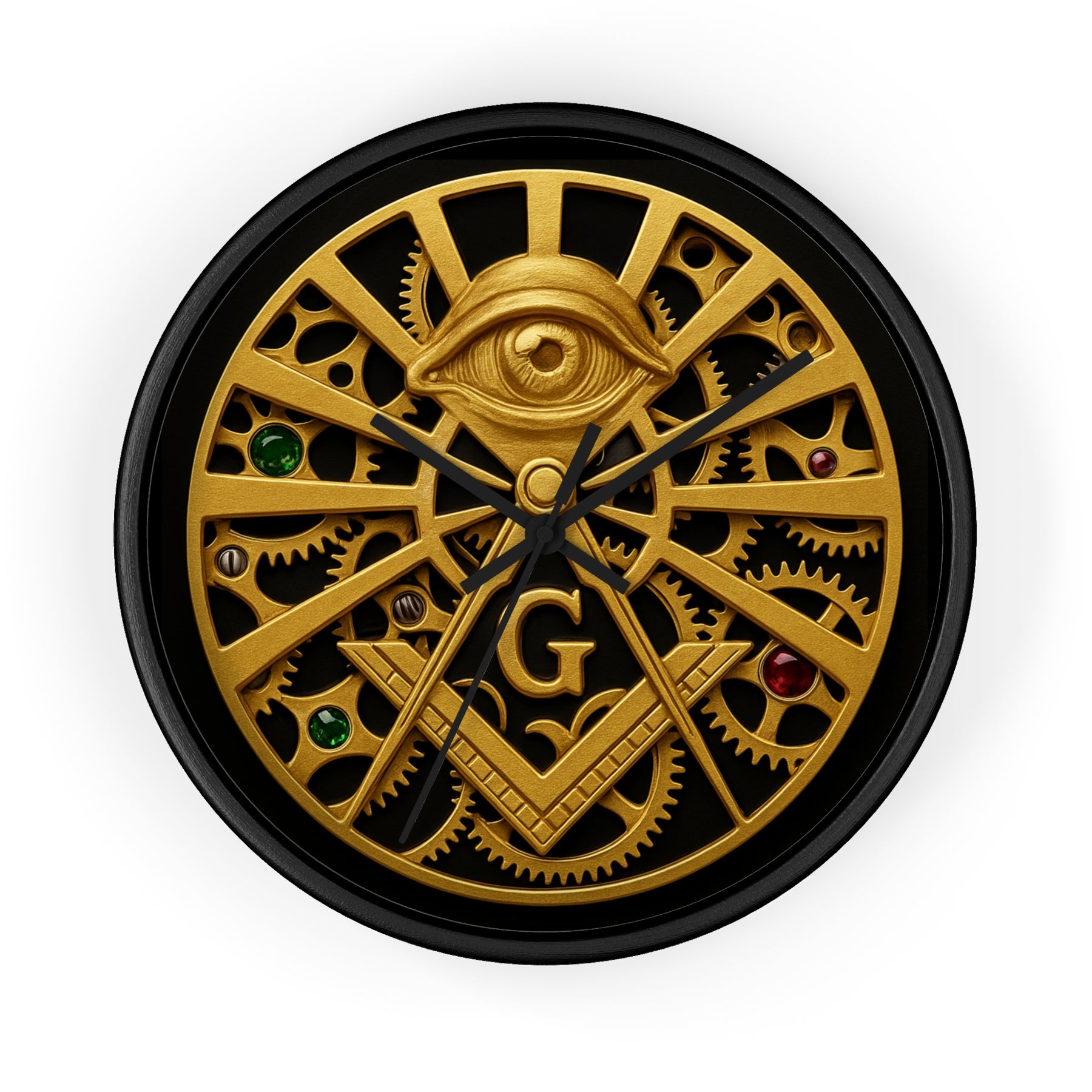 Master Mason Blue Lodge Clock - All Seeing Eye S&C Gear in Wooden Frame - Bricks Masons